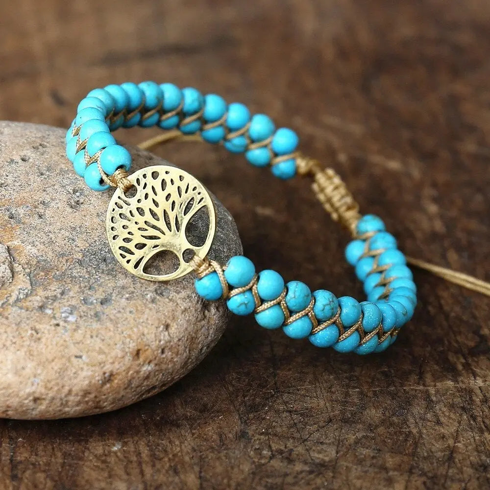 Handmade Tree of Life bracelet with turquoise stone