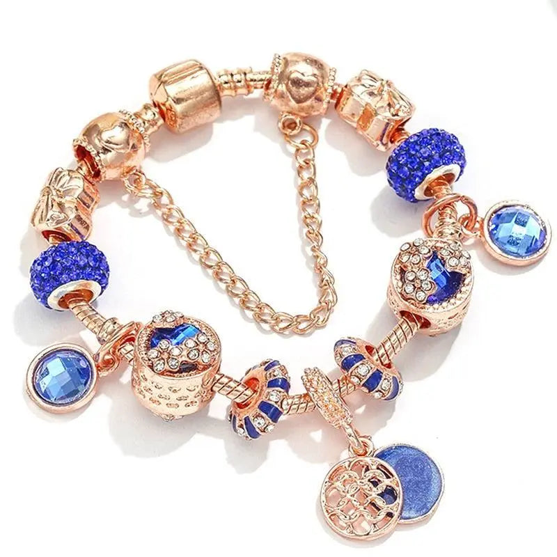Rose gold plated silver bracelet with blue crystal