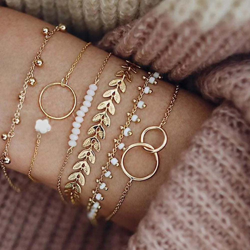 Charming golden bohemian bracelet set