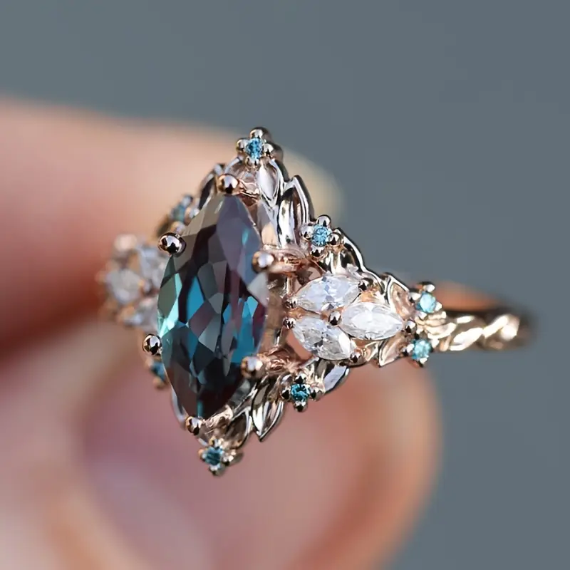Exotic ring with blue crystal
