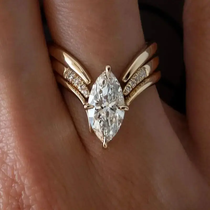 Gold Teardrop Crown Ring