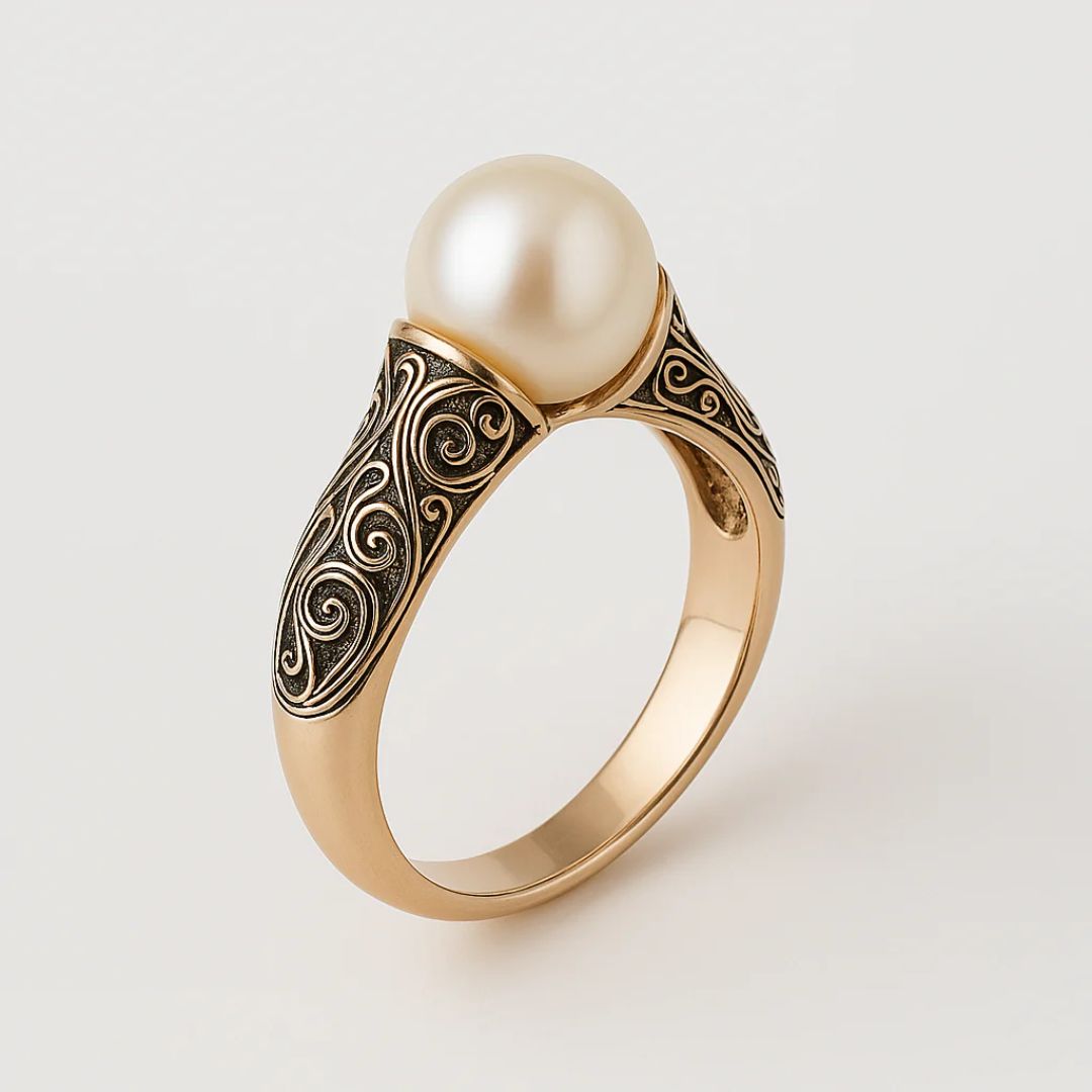 Filigree gold ring with pearl