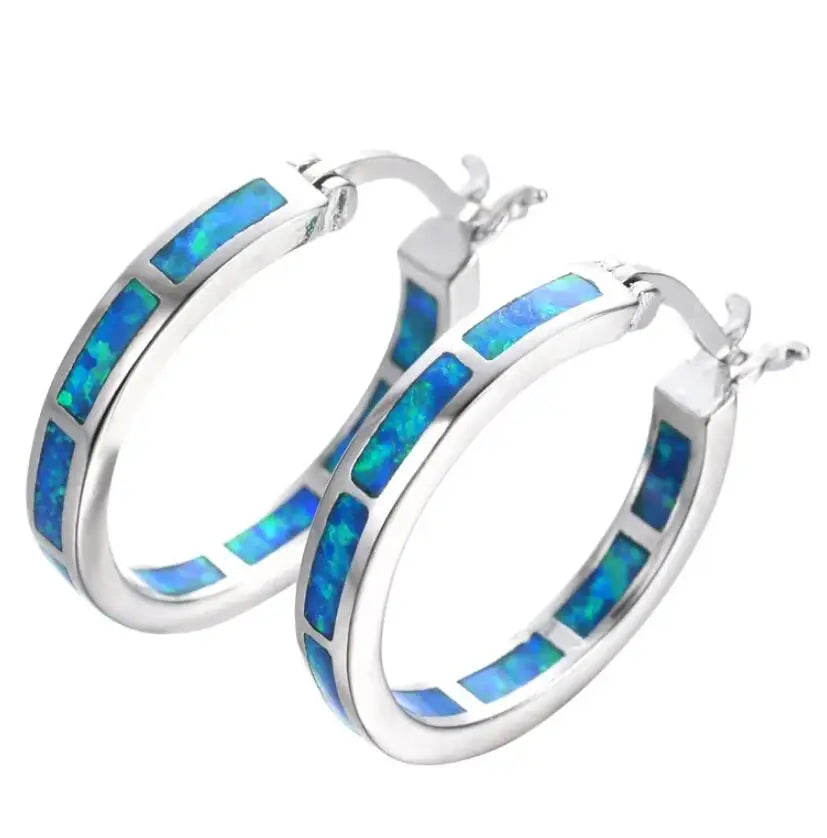 Chic blue fire opal hoop earrings