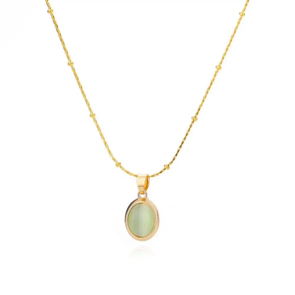 Chic gold-plated stainless steel necklace with a teardrop opal pendant