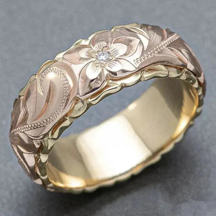 Antique-inspired rose flower gold ring