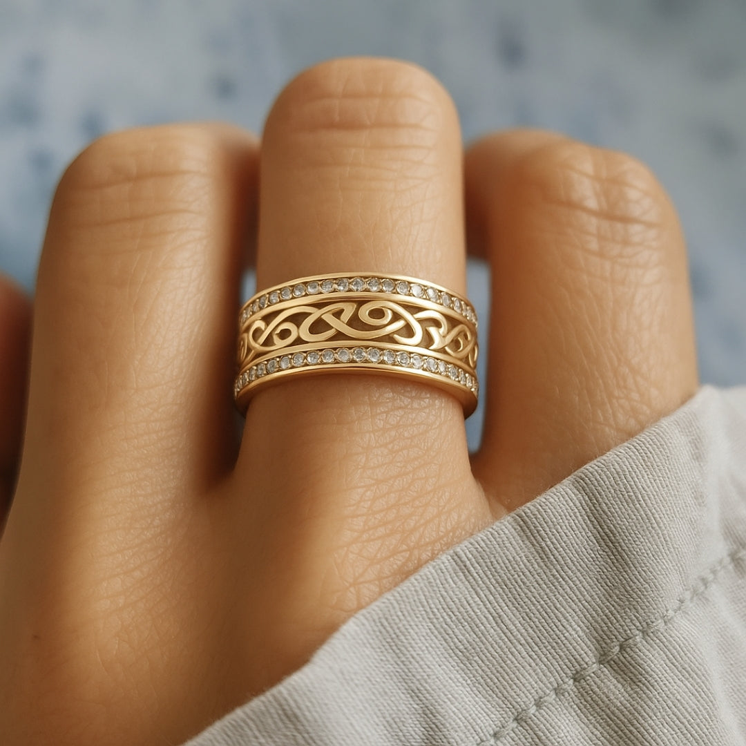 Shiny openwork gold ring