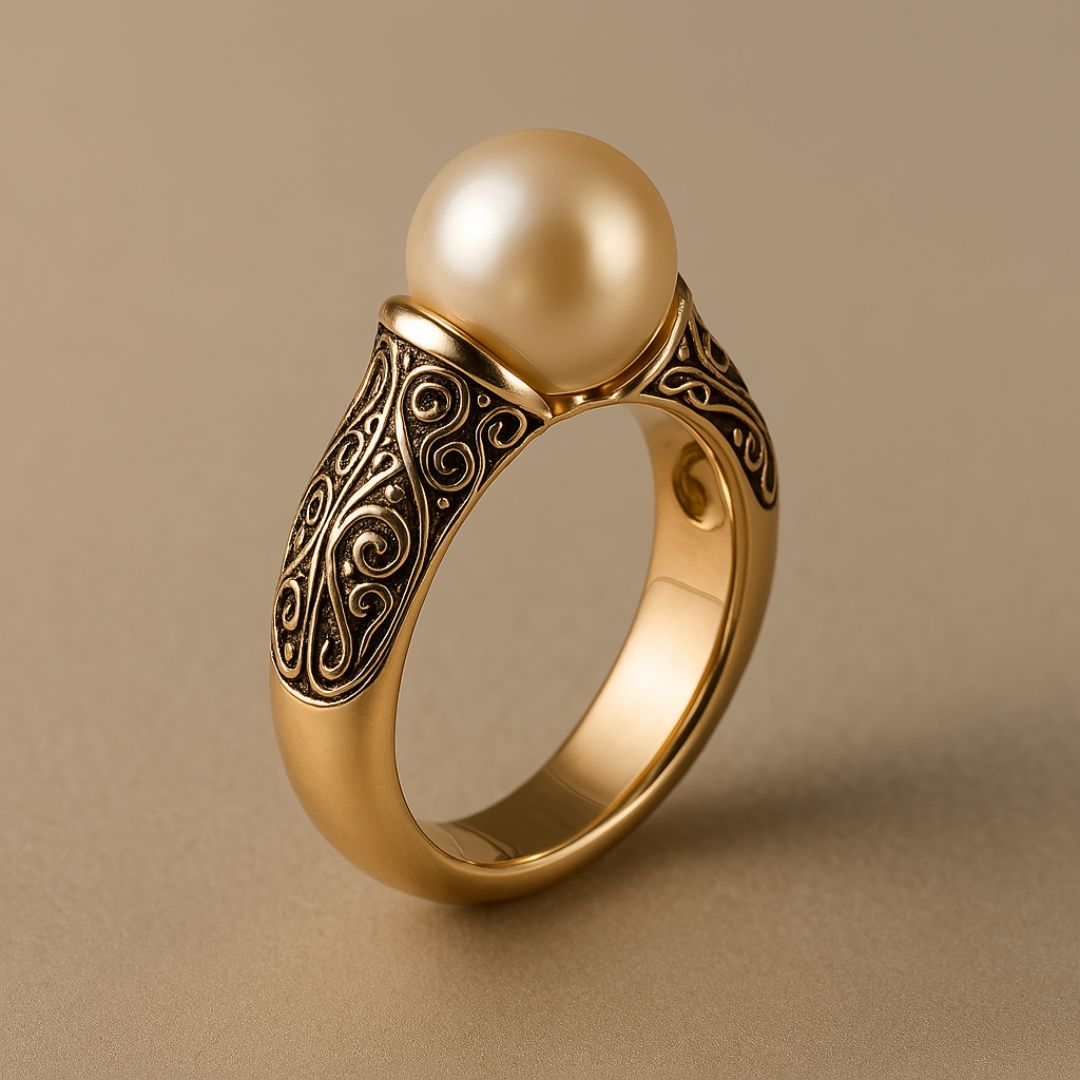 Filigree gold ring with pearl